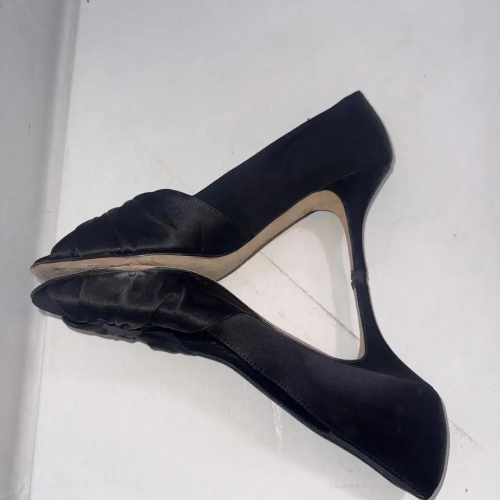 Butter For Diane B Satin Peep Toe Italian Black Minimalist Pumps‎ Heels Size 9